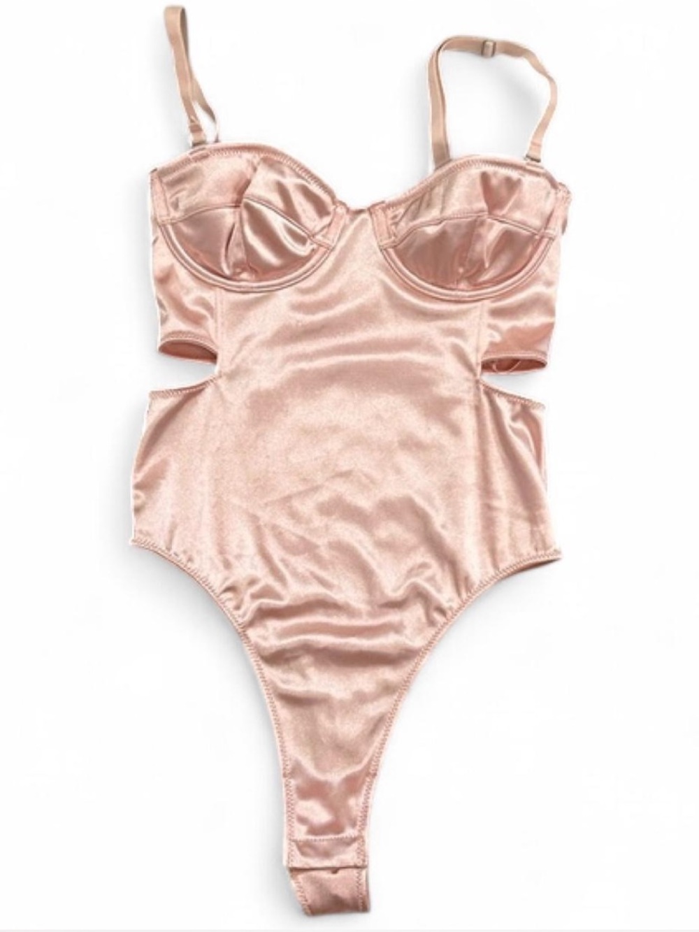 Urban Outfitters Satin Cutout Bodysuit in Blush Pink
